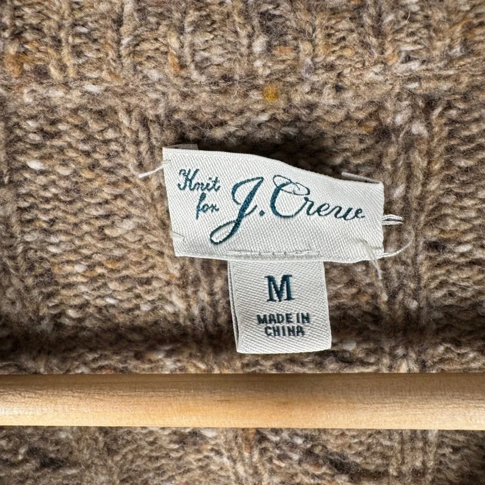 J.Crew Donegal Wool Cable Knit Sweater Mens M Brown Marled Crew Neck